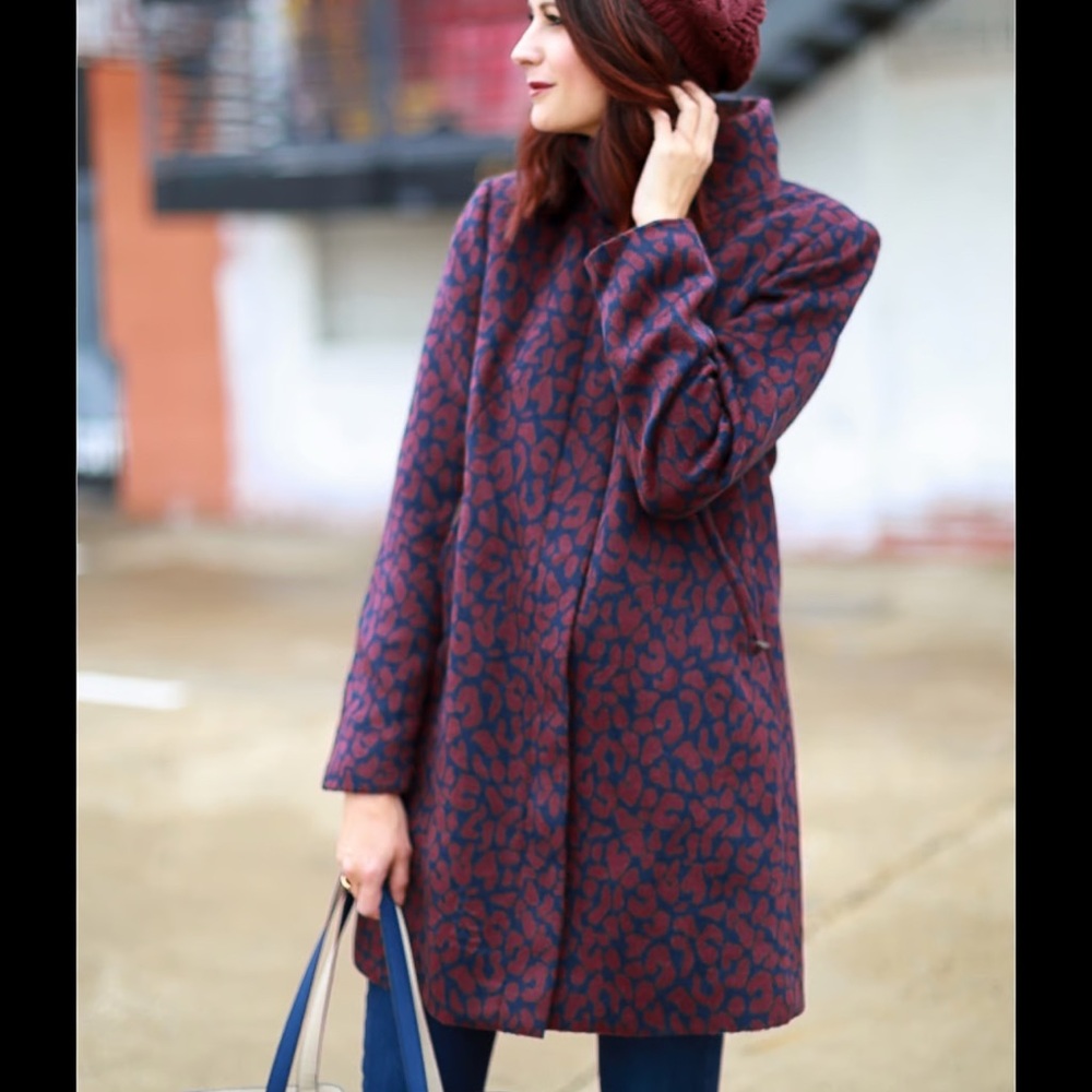 Burgundy and navy leopard trench cute